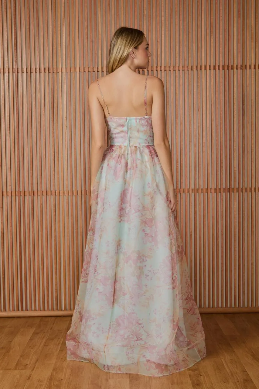 VESTIDO LONGO ANA DECOTE V ESTAMPA MINT FLOWER - Imagem 2