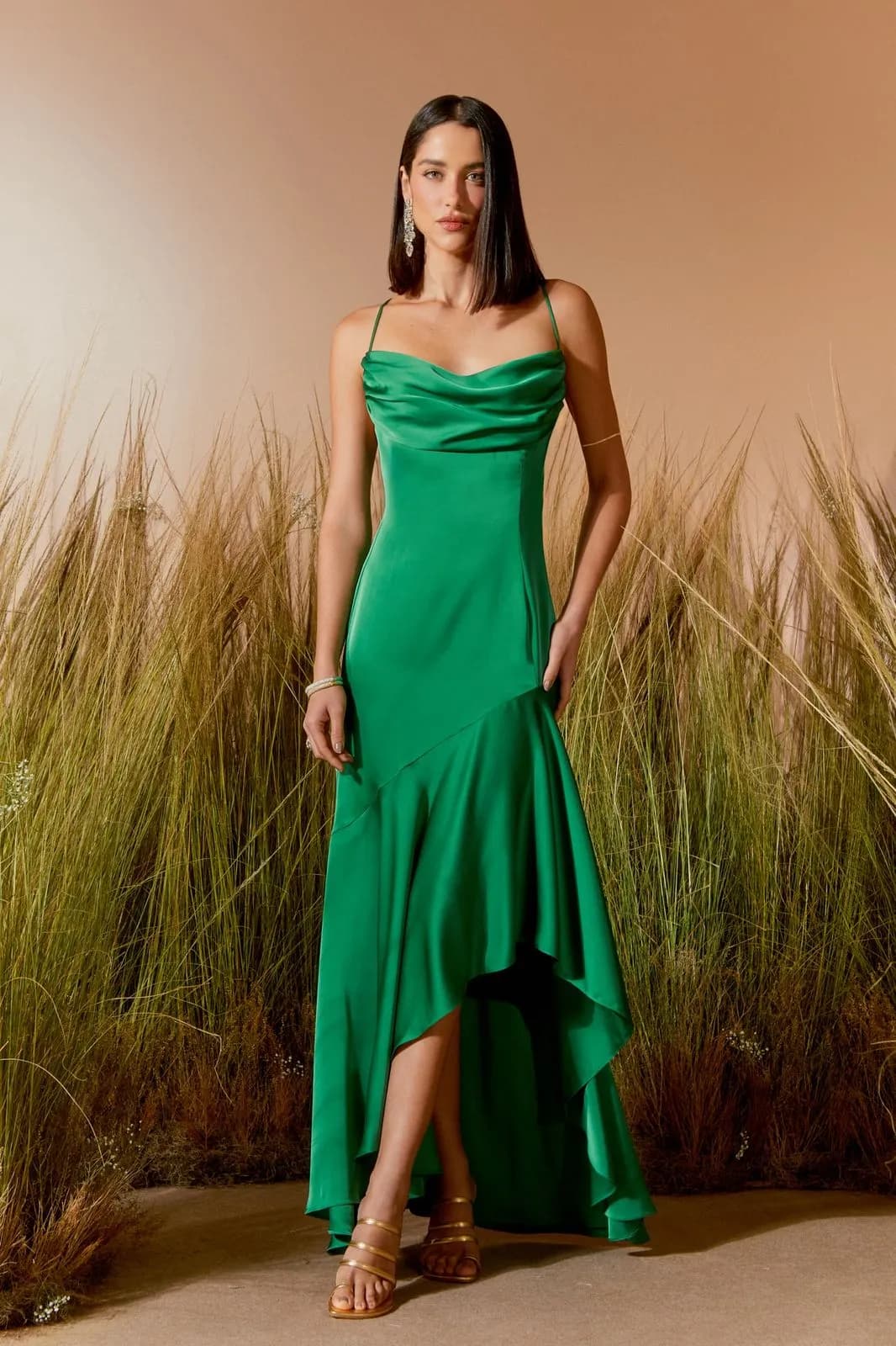 Vestido - VESTIDO LONGO FENDA BABADO EUCALIPTO 